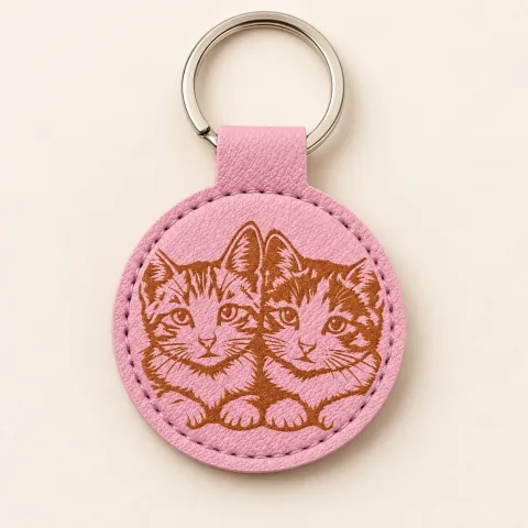 Rosa Schlüsselanhänger mit graviertem Katzenmotiv